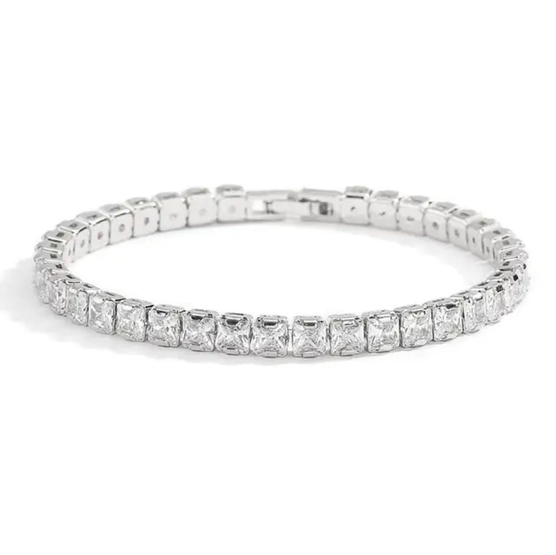 100% 925 Sterling Silver 3/4/5Mm Moissanite Gemstone Bangle Charm Wedding Tennis Chain Bracelet
