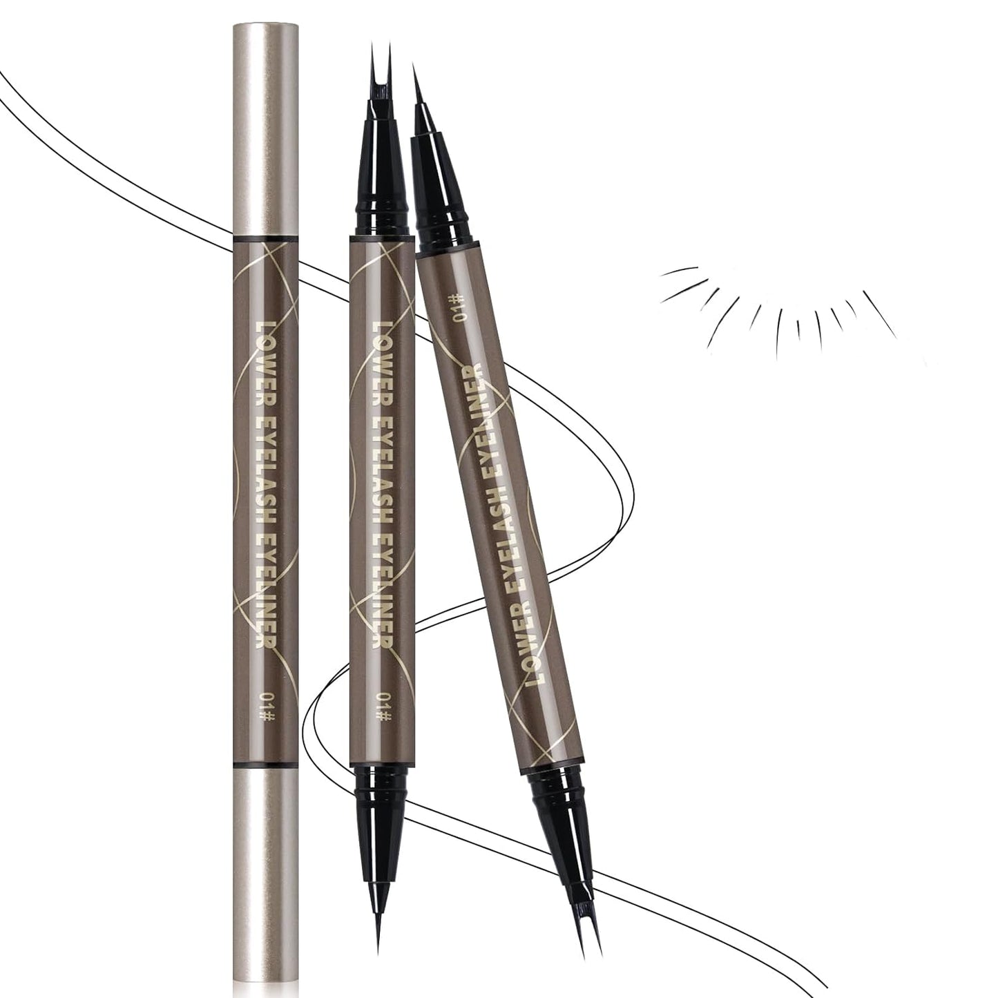 Dual Pronged Bottom Eyelashes Pen Super Slim Eye Liner Liquid Eyeliner Extra Fine 3D under Lash for Eye Makeup (Black 2Pcs)
