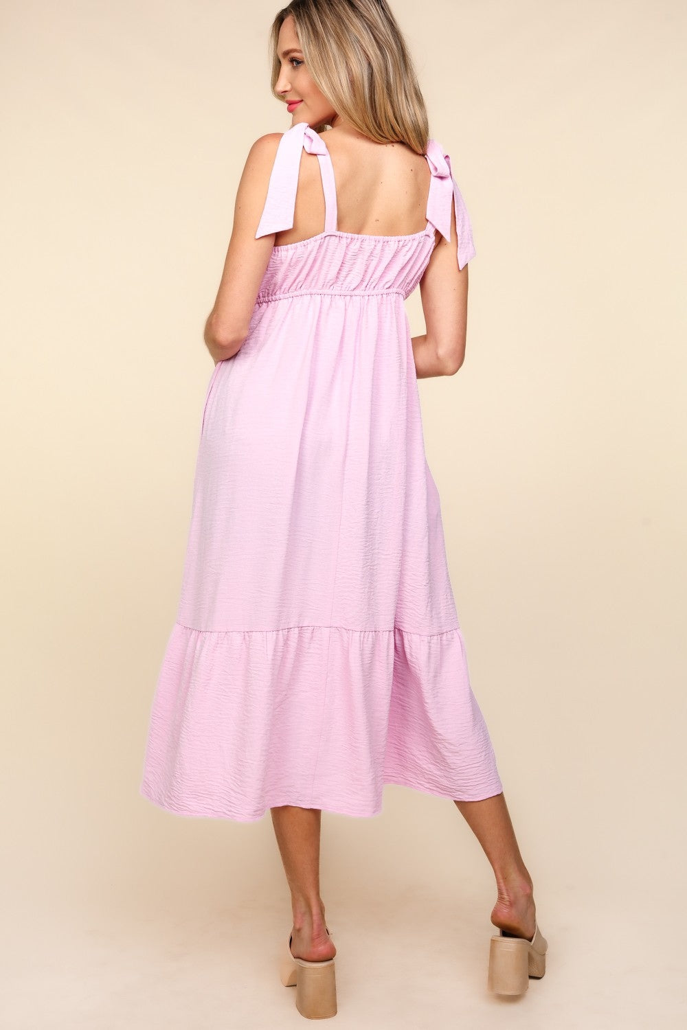 Shoulder Ribbon Haptics Crochet Lace Ruffle Hem Cami Midi Dress