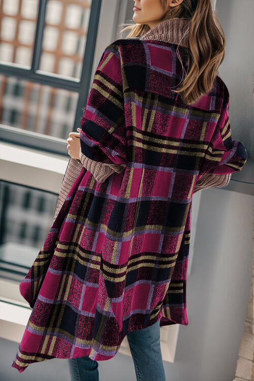 Rare Big Plaid Open Front Long Sleeve Cardigan