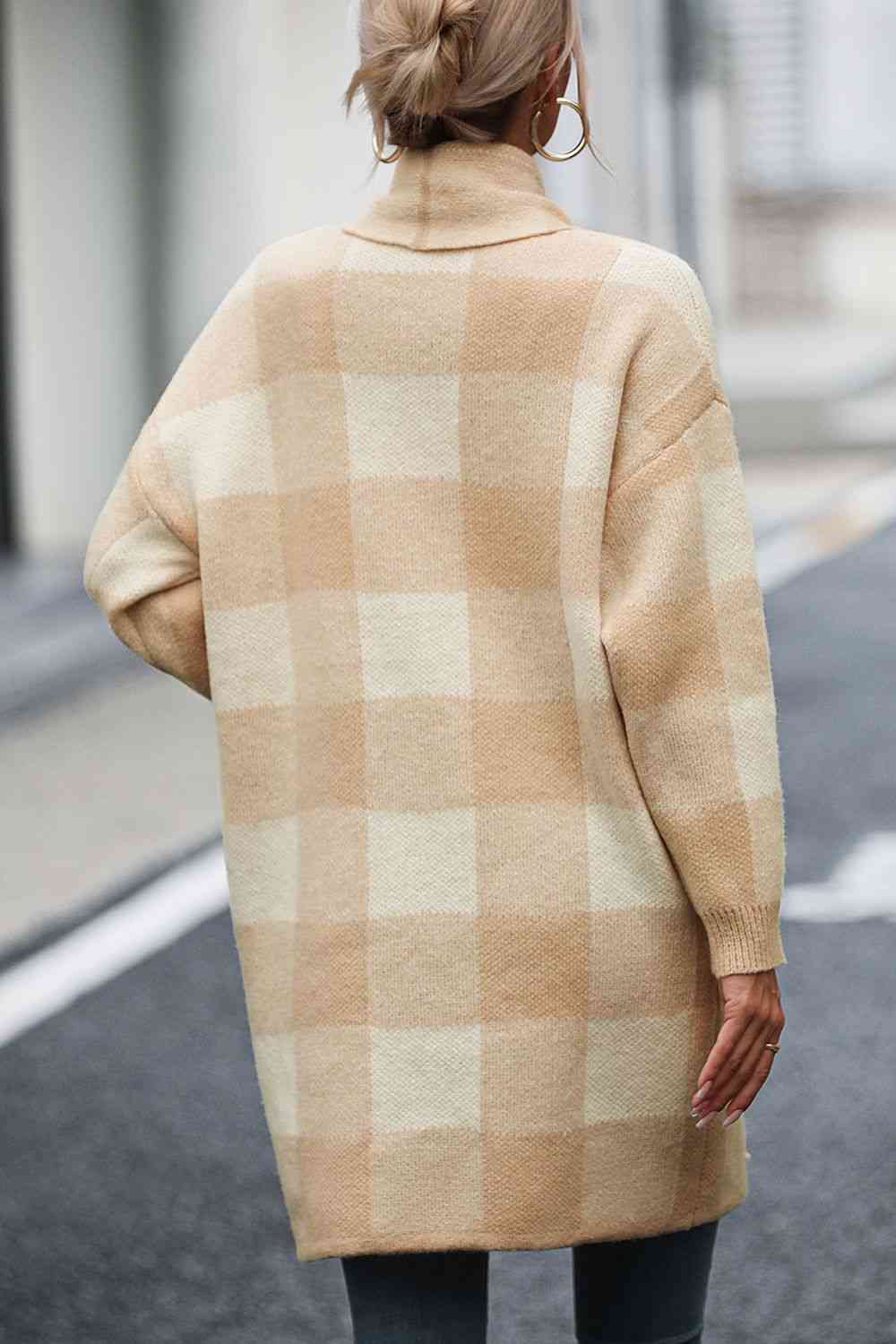 Big Plaid Dropped Shoulder Cardigan with Pocket