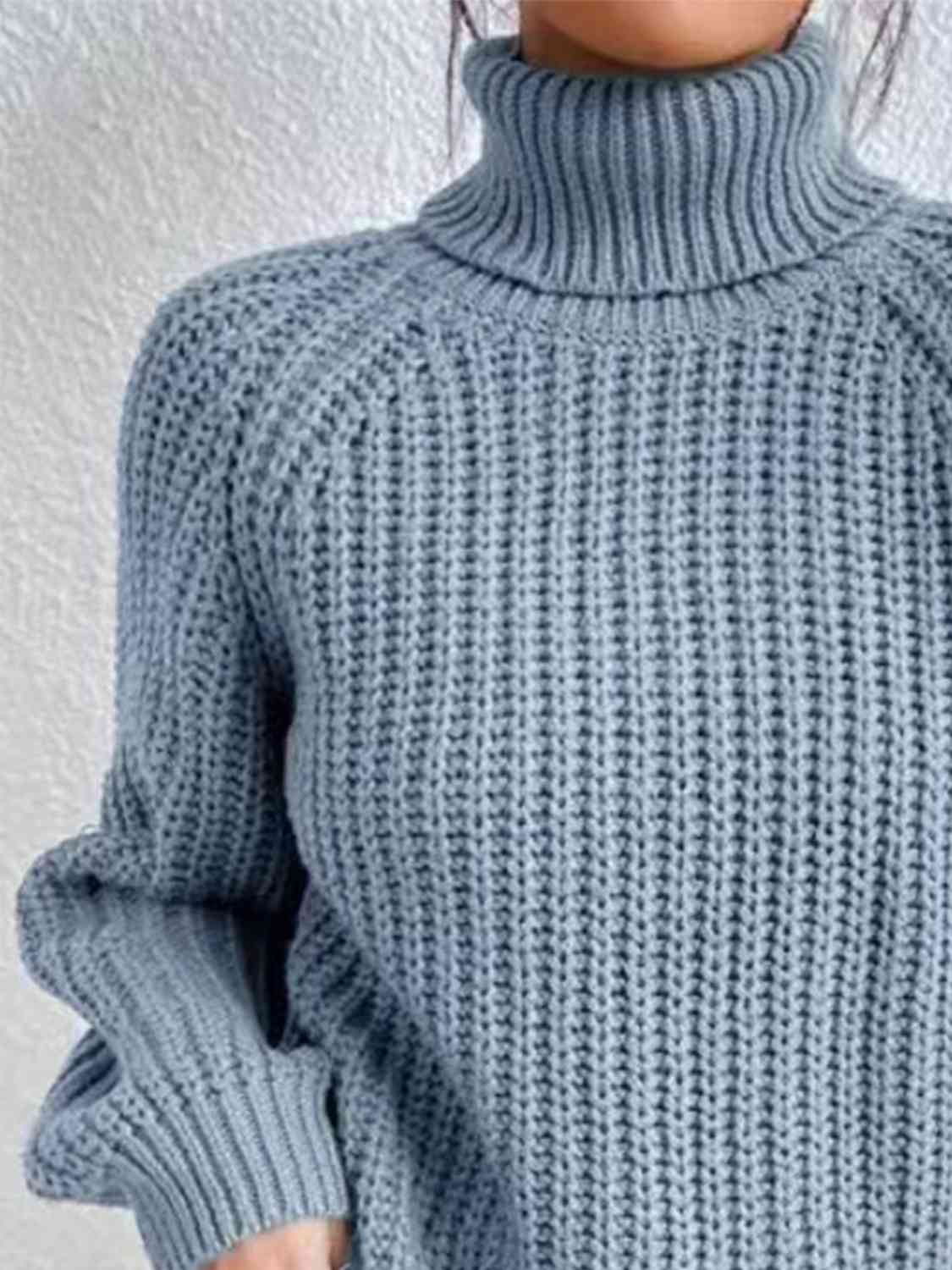 Full Size Turtleneck Rib-Knit Old Classic Forever Slit Sweater