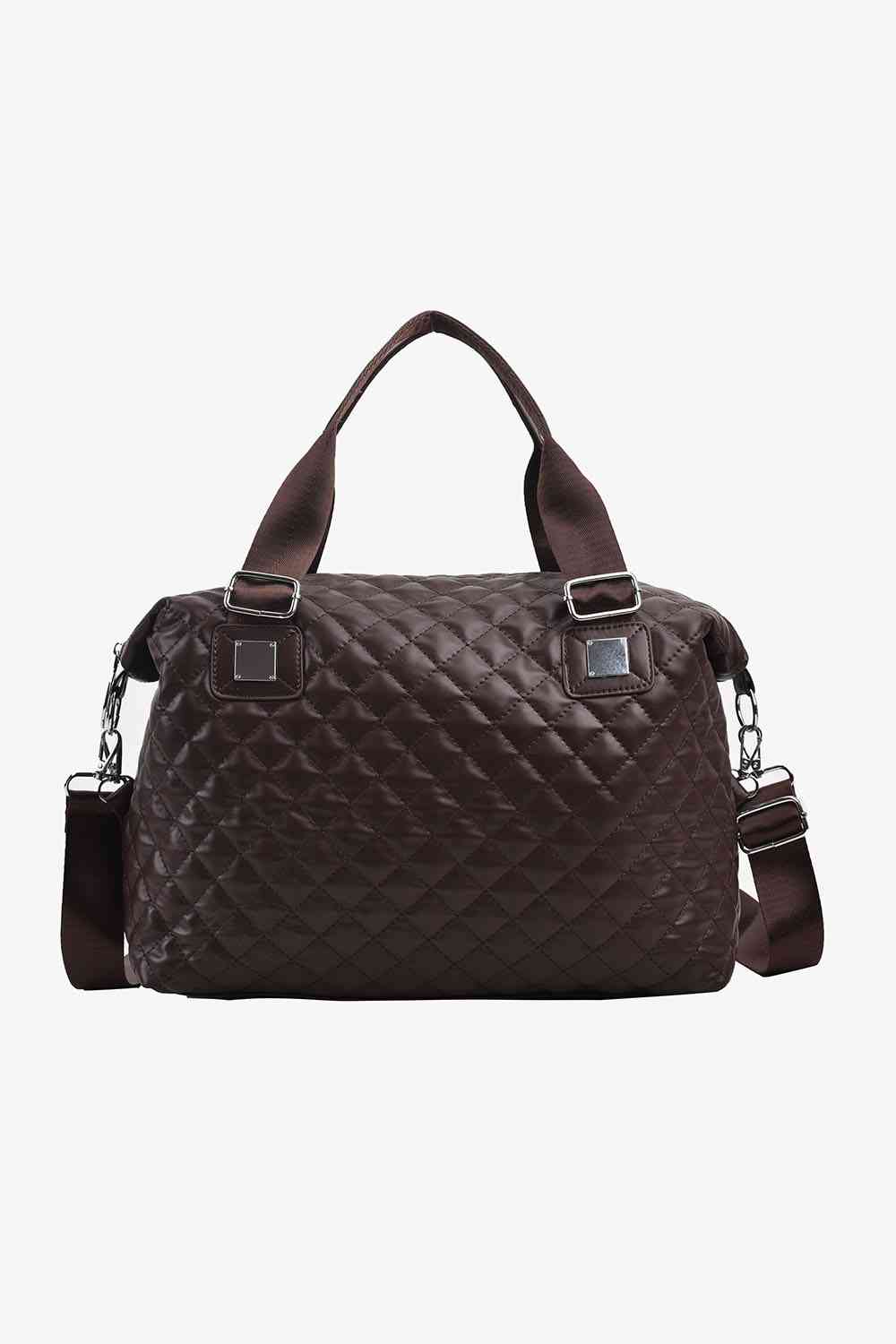 Embossing Squre Metal Button quilted PU Leather Handbag, Black, Brown,Ivory