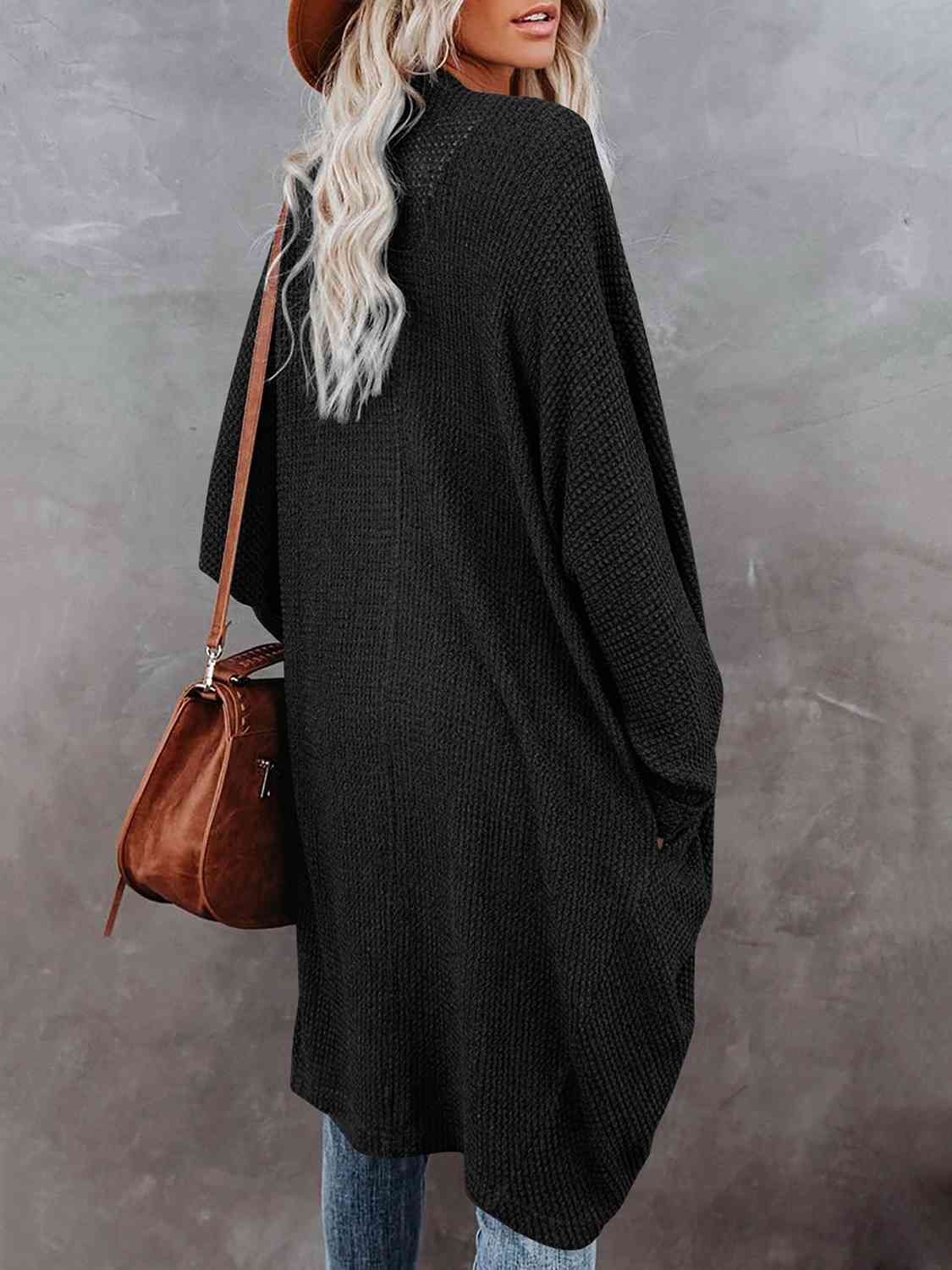 Cream Pink Box Open Front Long Sleeve Cardigan