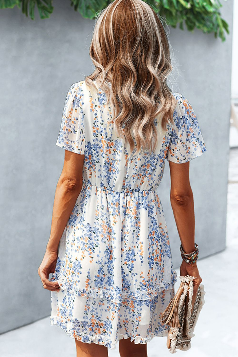 Summer light weight Printed Flutter Sleeve V-Neck Dress