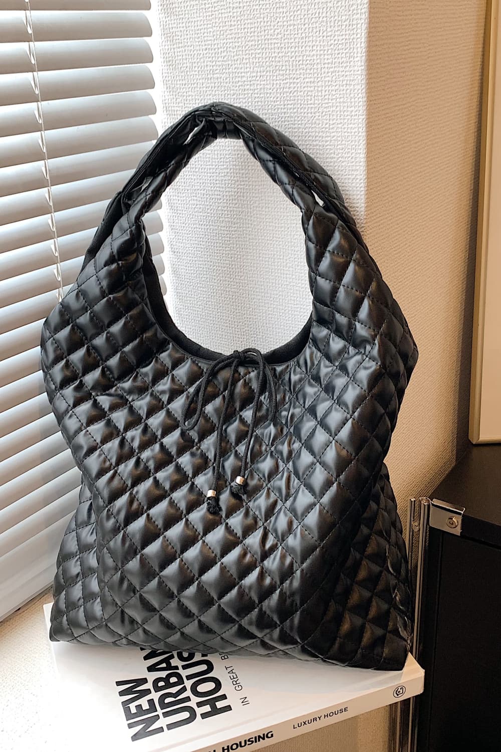 Embossing Squre Tied Handle Shoulder Super PU Leather Handbag