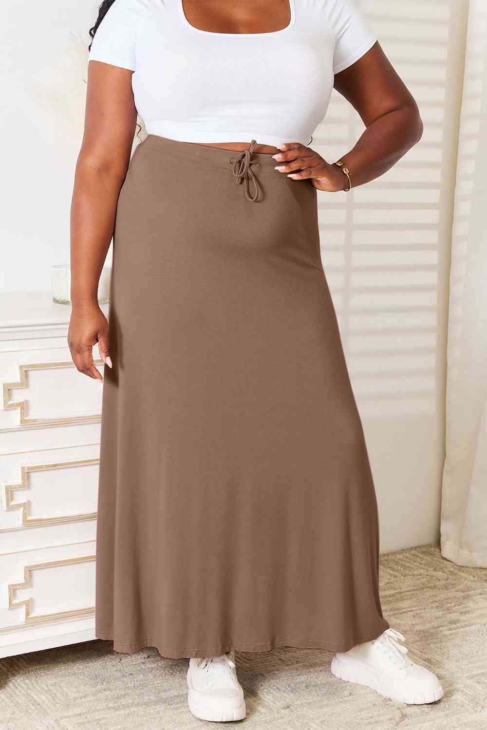 Lounge wear Cool Double Take Full Size Soft Rayon Drawstring Waist Maxi Skirt Rayon