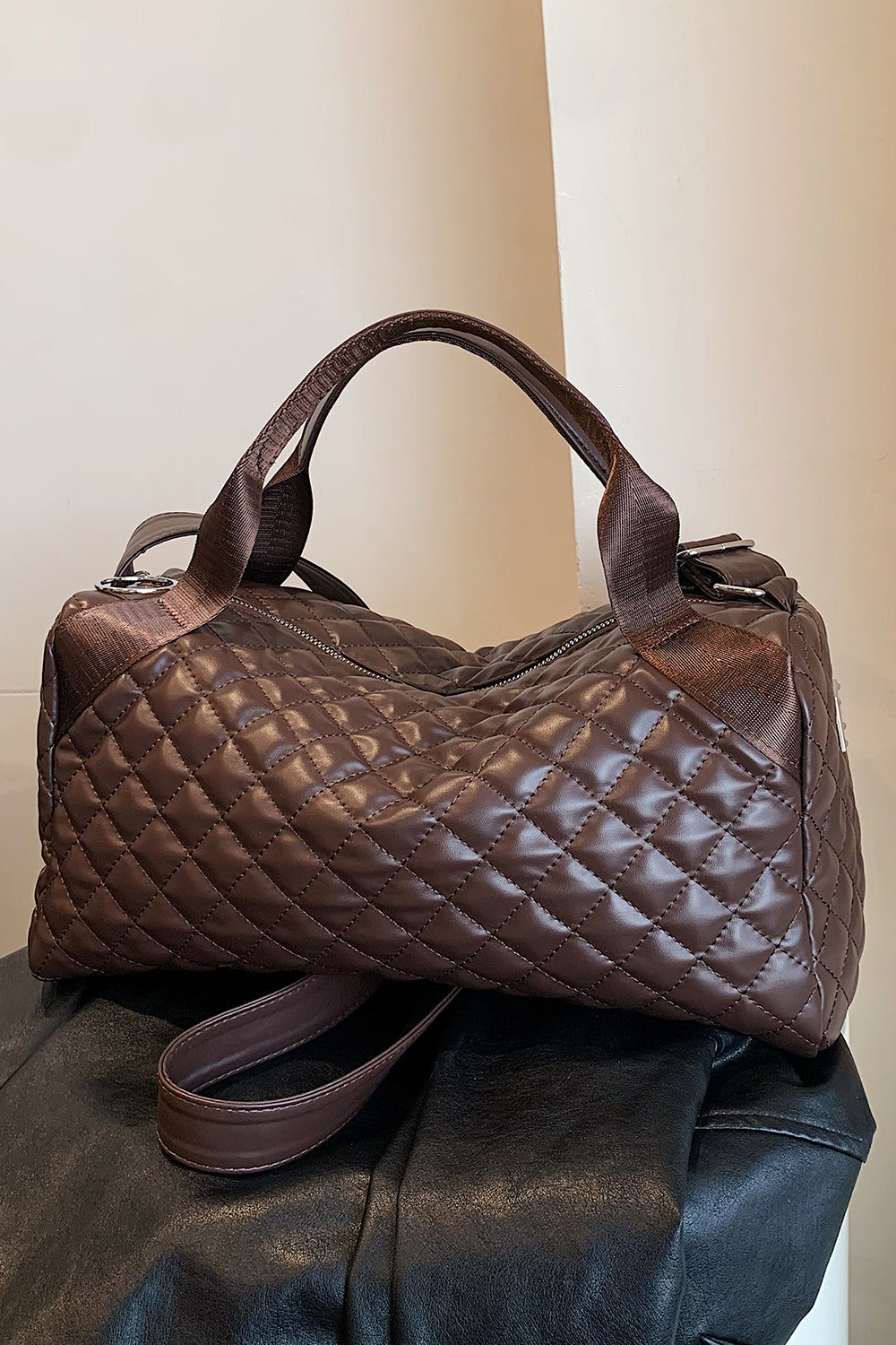 Embossing Chocolate Brown Travel and Baby bag Large PU Leather Handbag