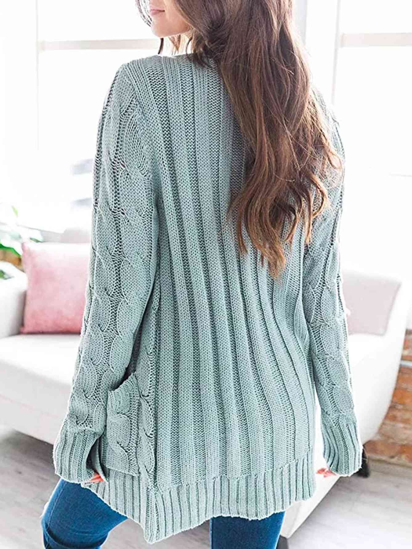Husband and Wife night Dating Cable-Knit Buttoned Cardigan with Pockets