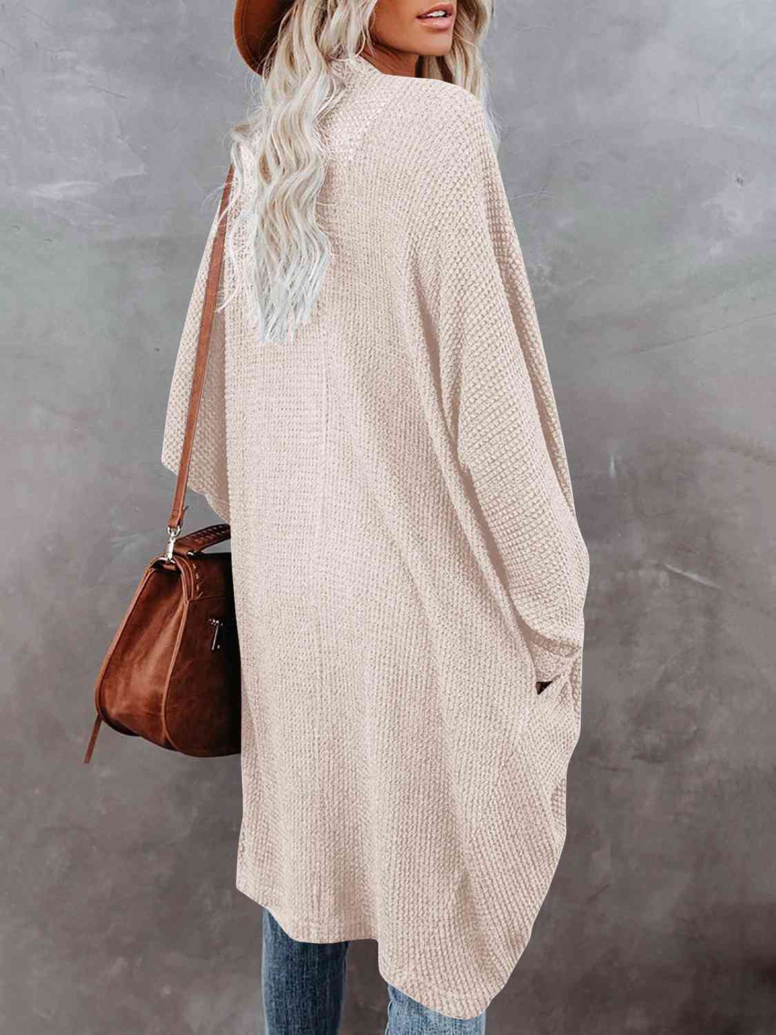 Cream Pink Box Open Front Long Sleeve Cardigan