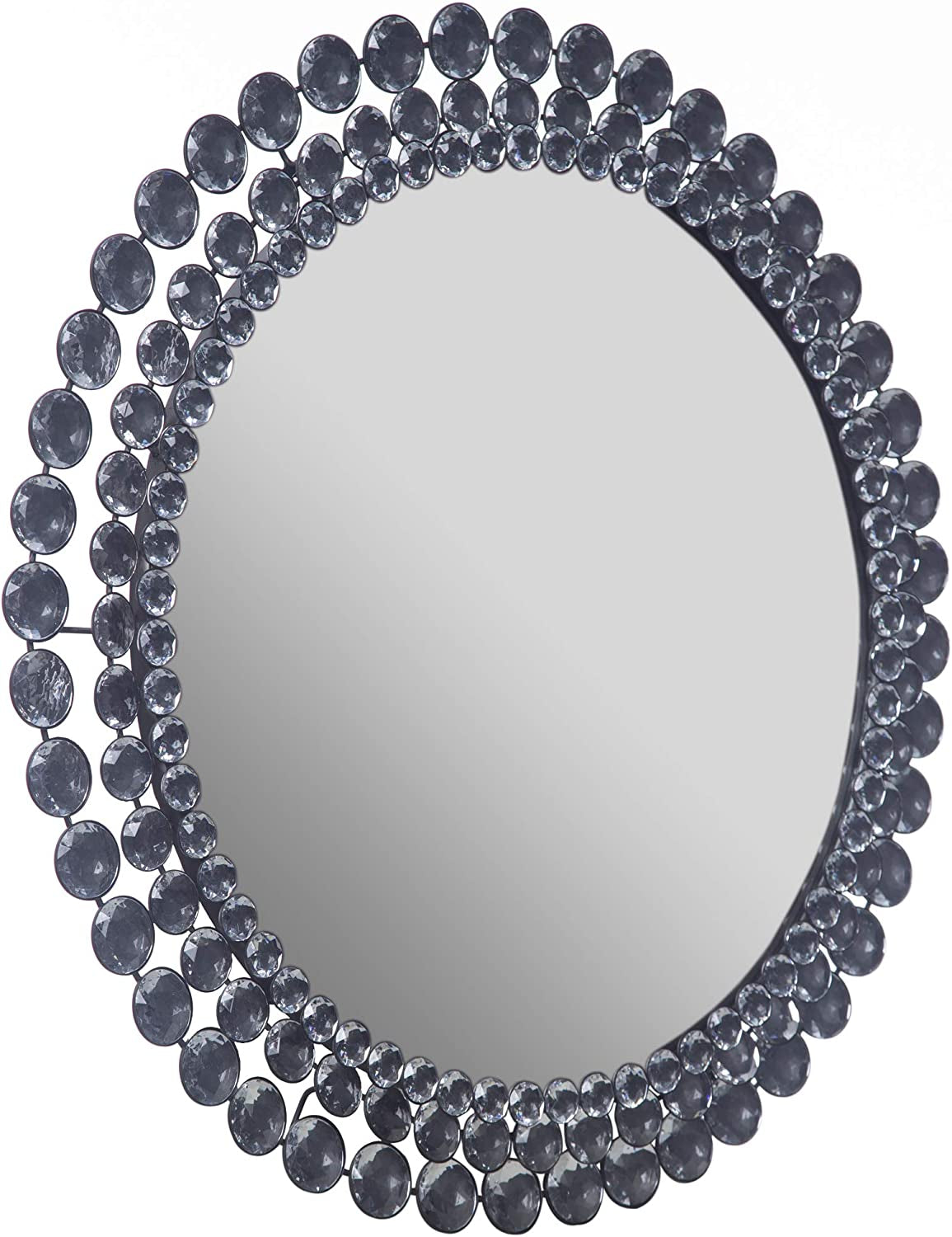Crystal Silver Round Jeweled Mirror, 24"