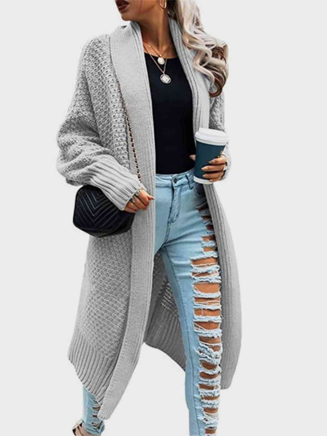 Open Front Back Box Shape Long Sleeve Cardigan
