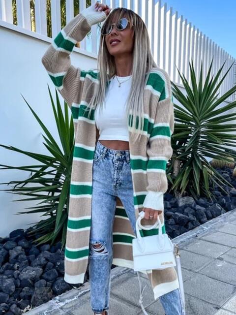 Bold Striped Horizon Open Front Longline Cardigan