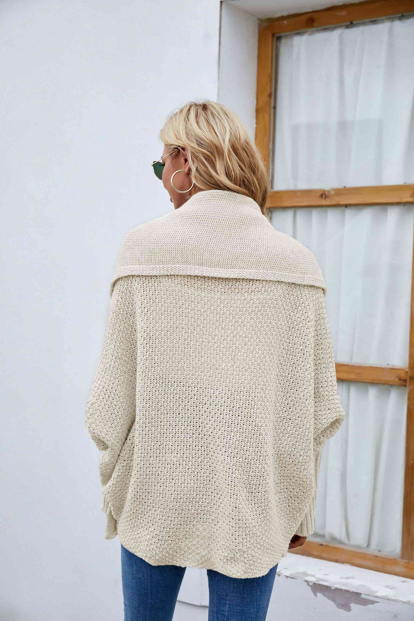 Deep Double Layered Shoulder Feeling Open Front Long Sleeve Cardigan