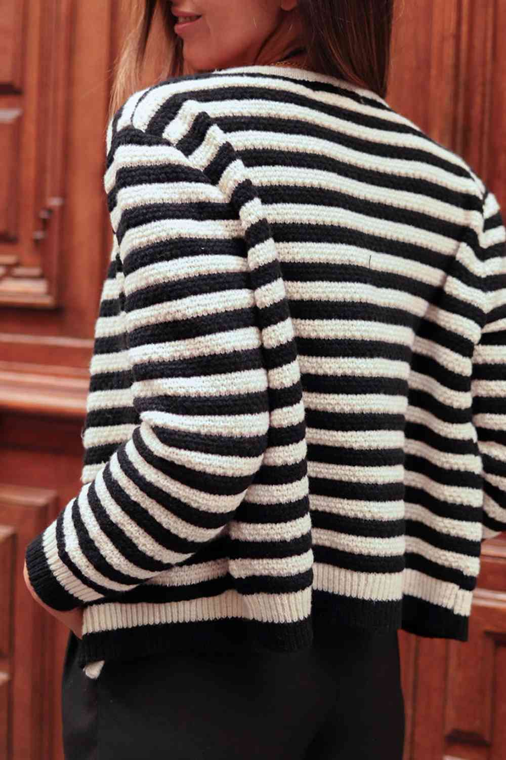 Black and White Striped Button Down Cardigan