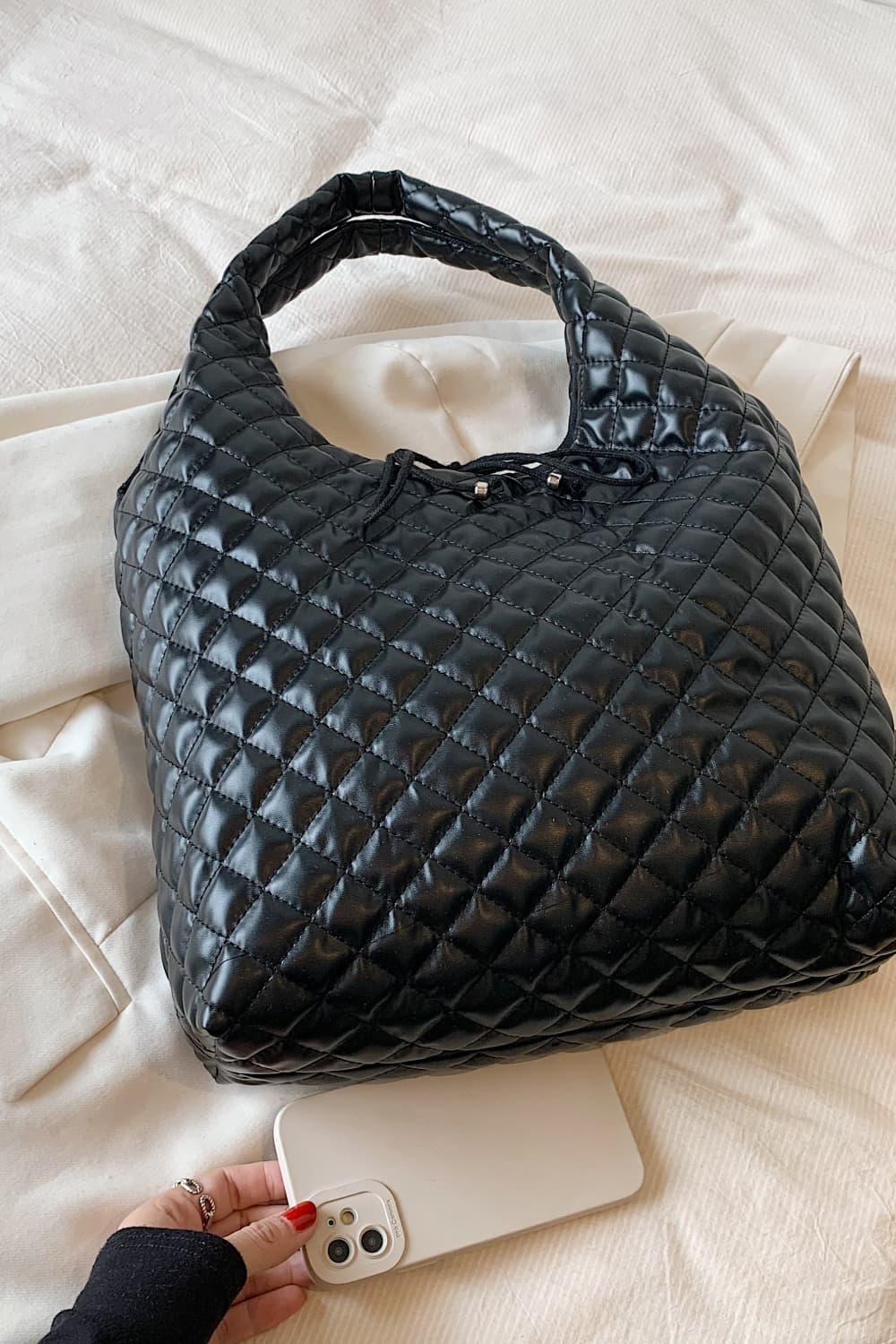 Embossing Squre Tied Handle Shoulder Super PU Leather Handbag
