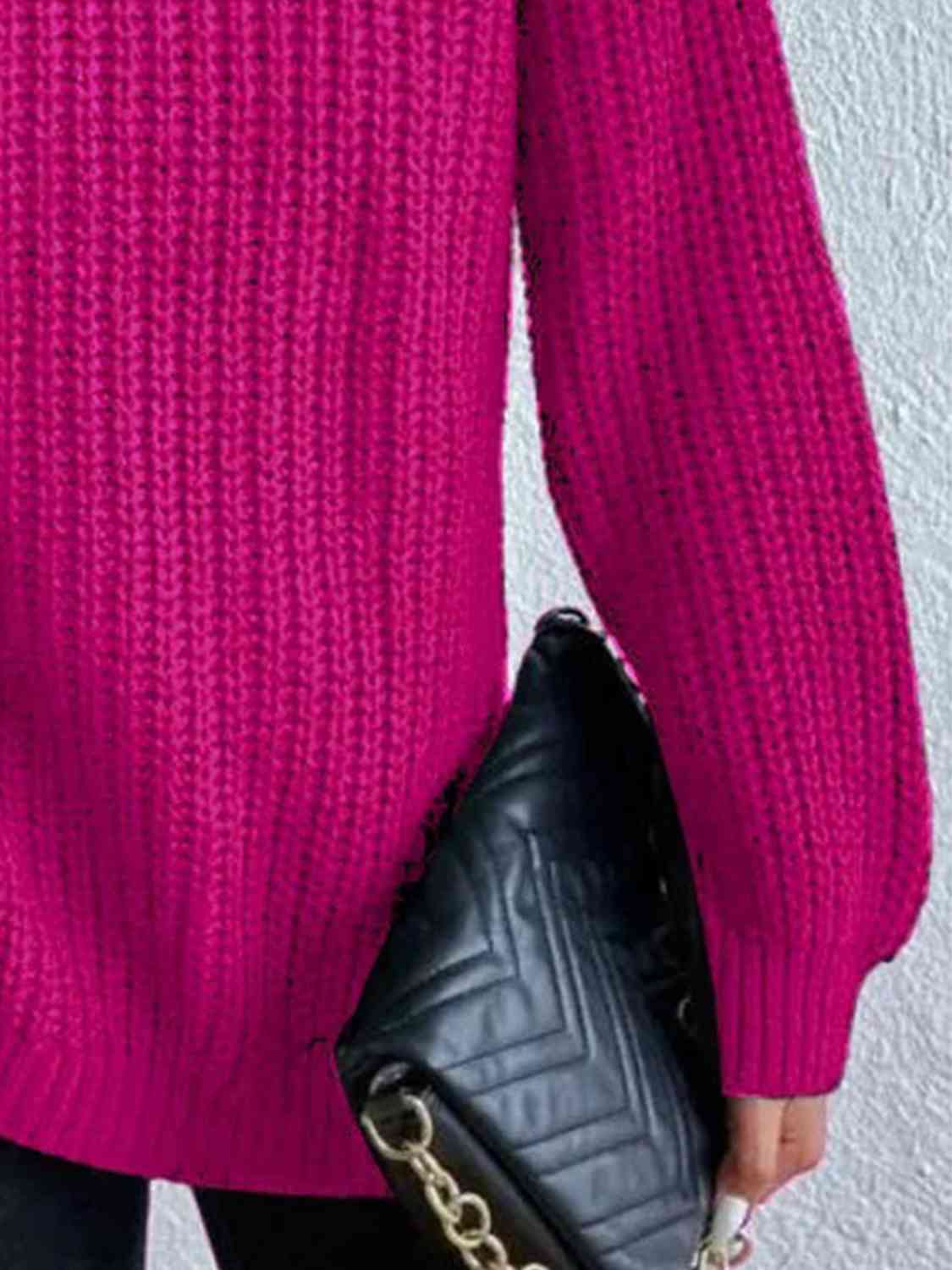 Full Size Turtleneck Rib-Knit Old Classic Forever Slit Sweater