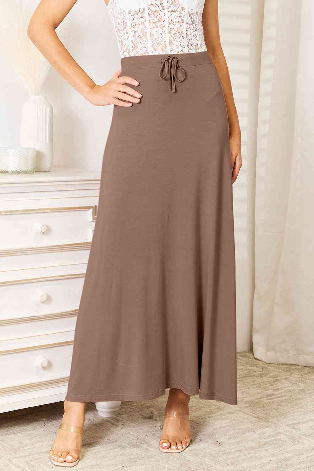 Lounge wear Cool Double Take Full Size Soft Rayon Drawstring Waist Maxi Skirt Rayon