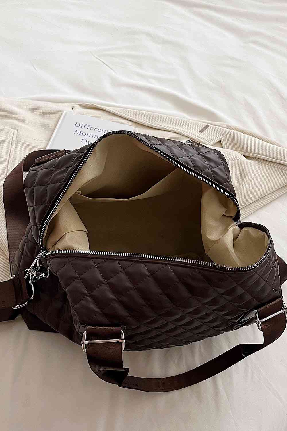 Embossing Squre Metal Button quilted PU Leather Handbag, Black, Brown,Ivory