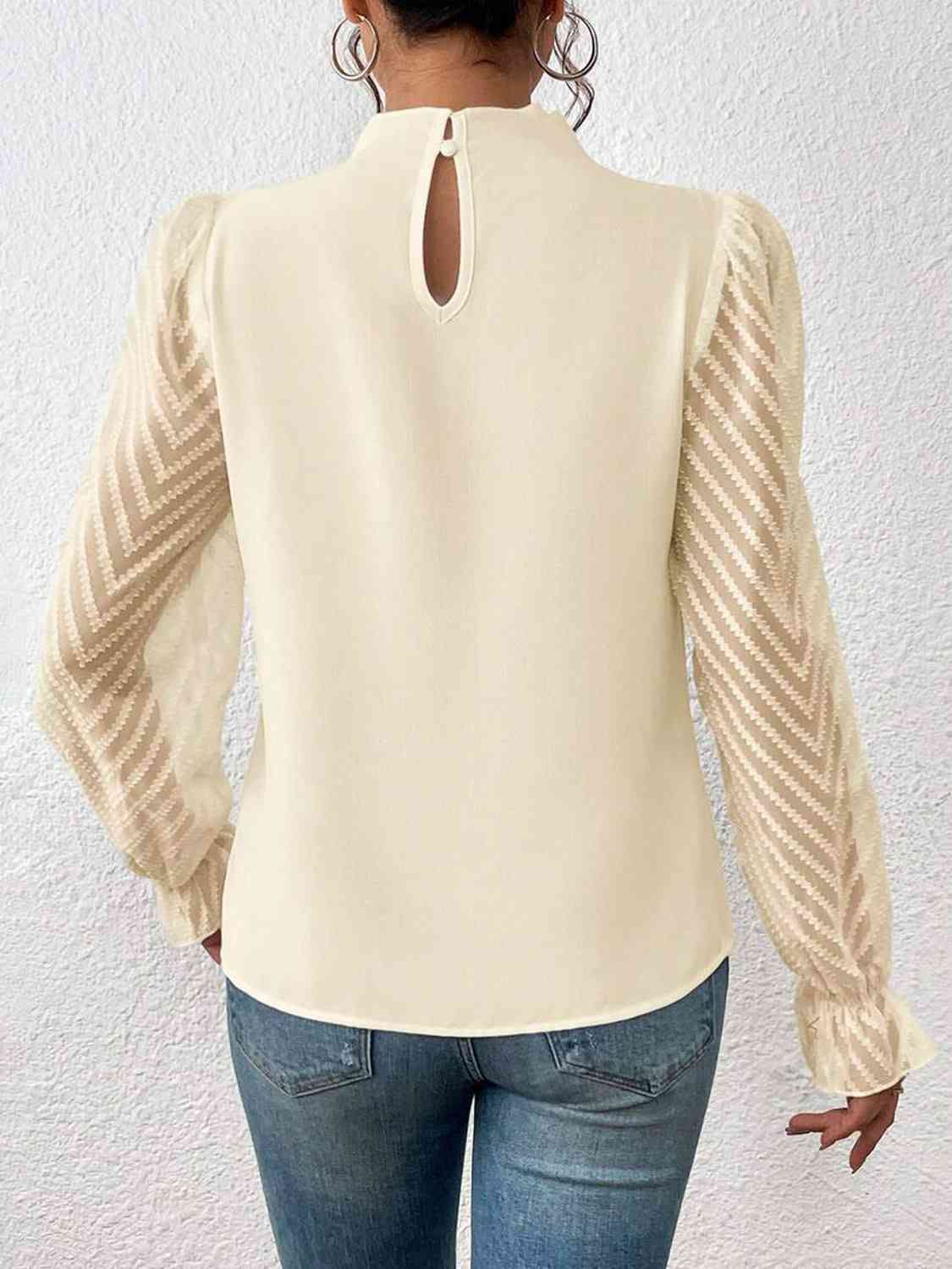 Ruffled Mock Neck anyplace meeting Flounce Sleeve Blouse
