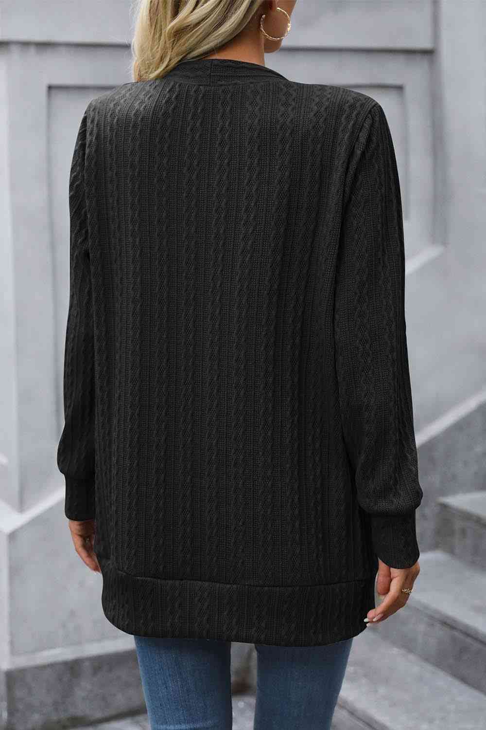Tiny Basic Cable-Knit Long Sleeve Cardigan with Pocket