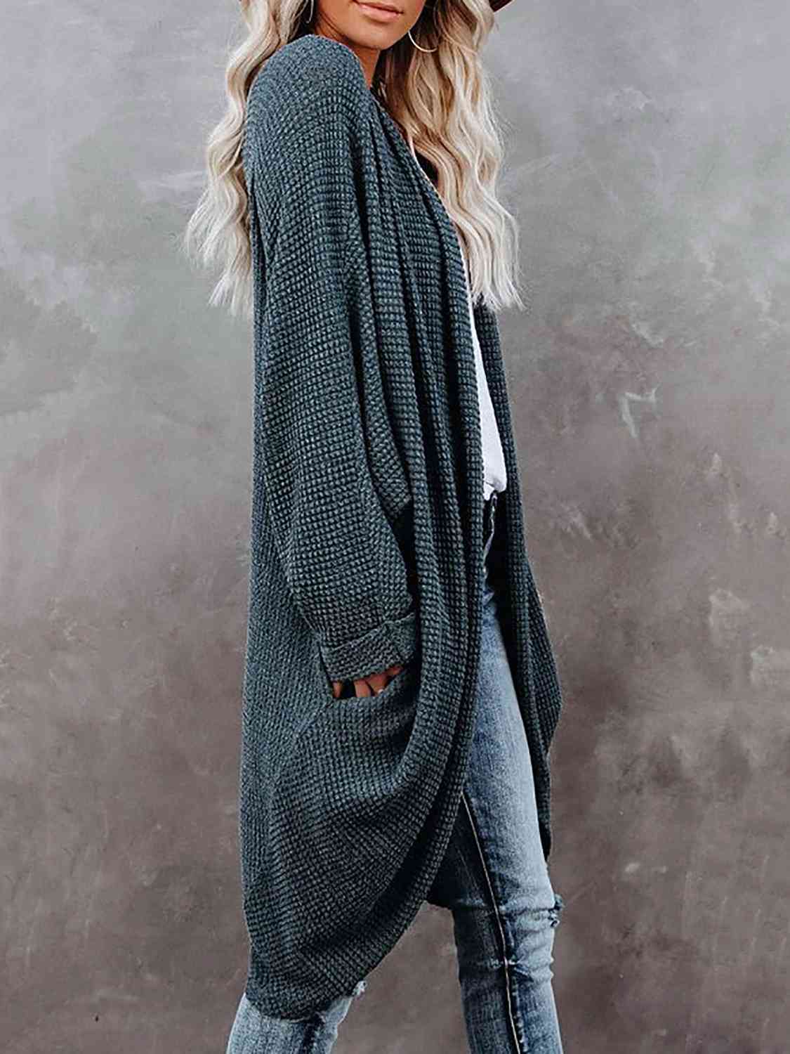 Cream Pink Box Open Front Long Sleeve Cardigan