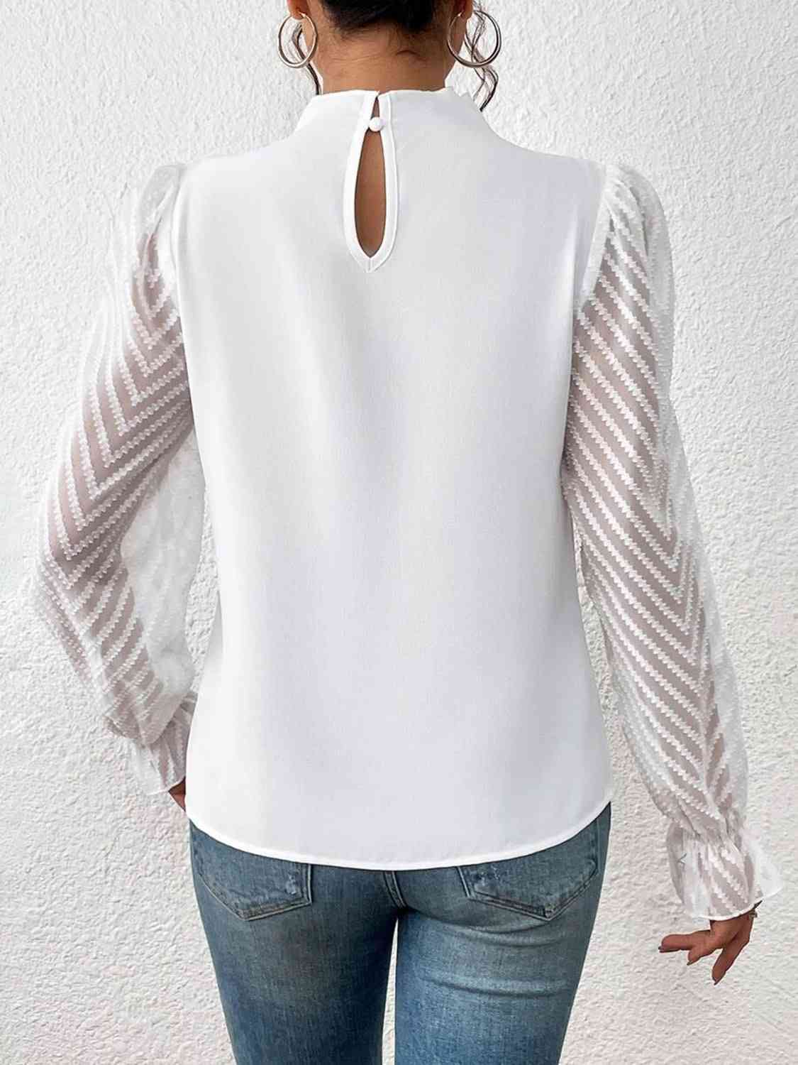 Ruffled Mock Neck anyplace meeting Flounce Sleeve Blouse