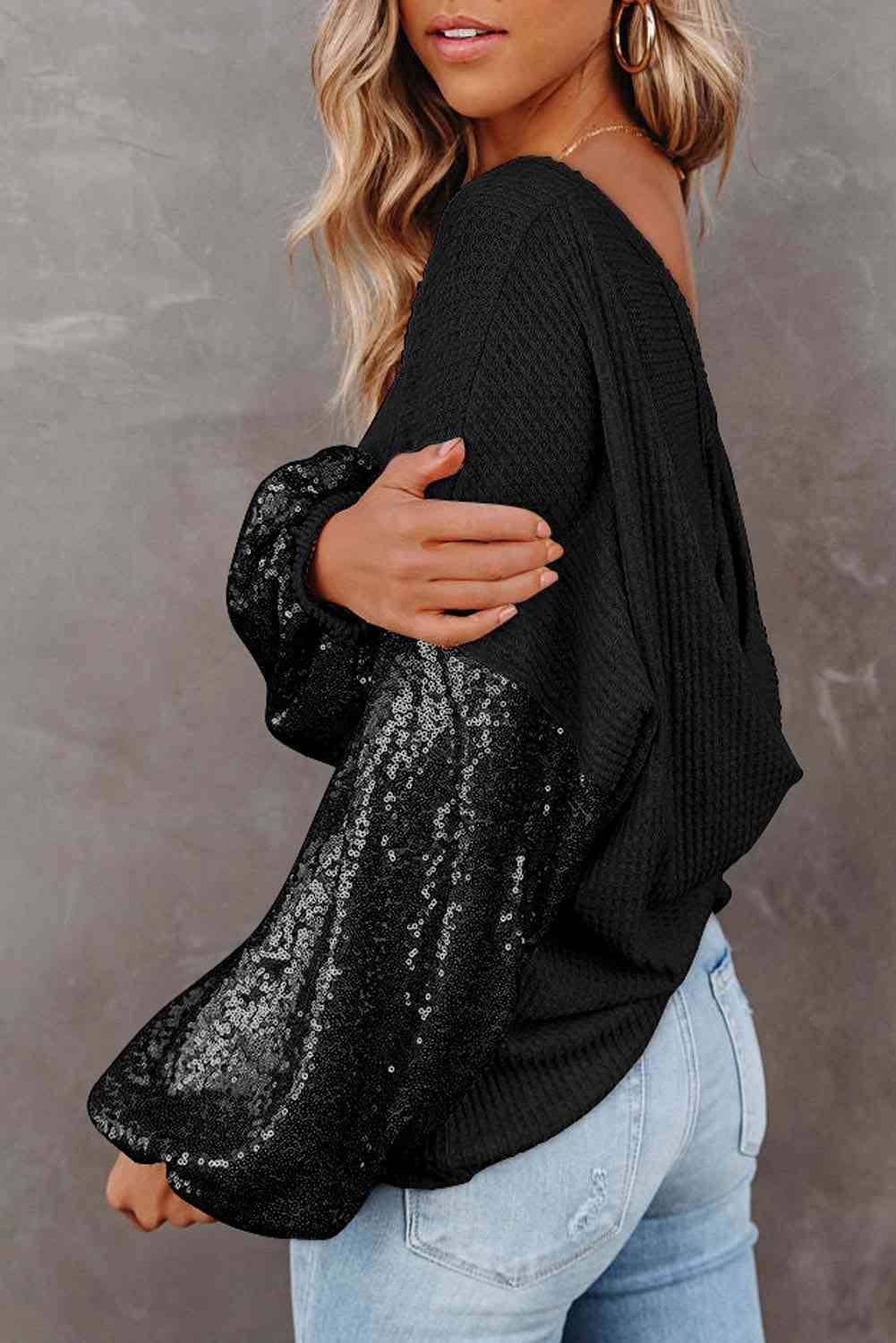 Two Way Any Place Punch Sequin Waffle-Knit Blouse