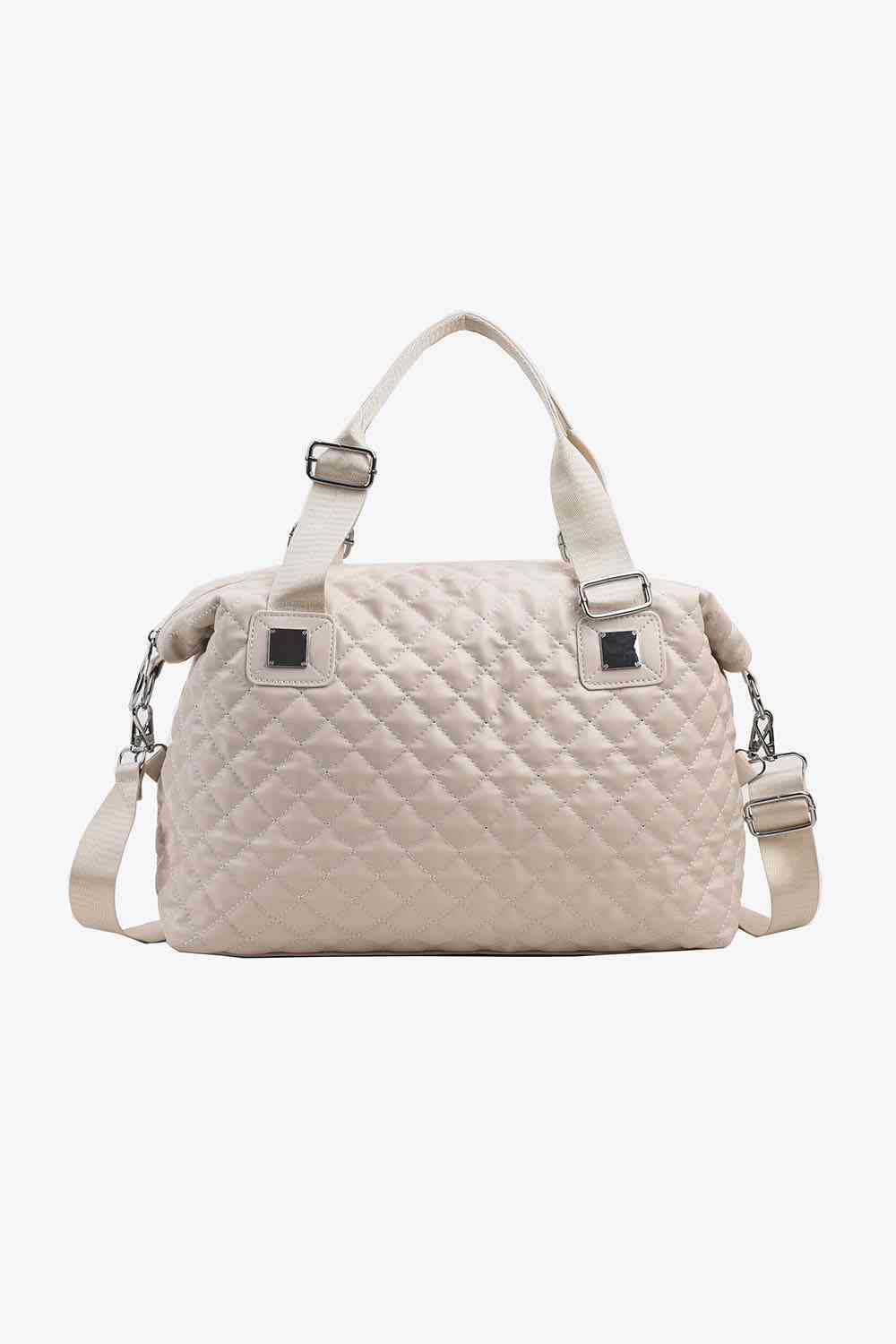 Embossing Squre Metal Button quilted PU Leather Handbag, Black, Brown,Ivory