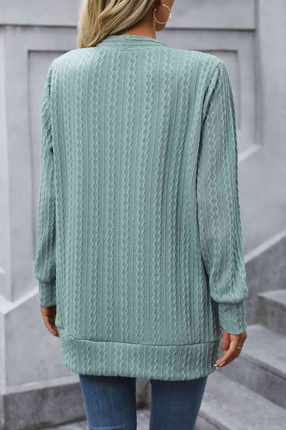 Tiny Basic Cable-Knit Long Sleeve Cardigan with Pocket