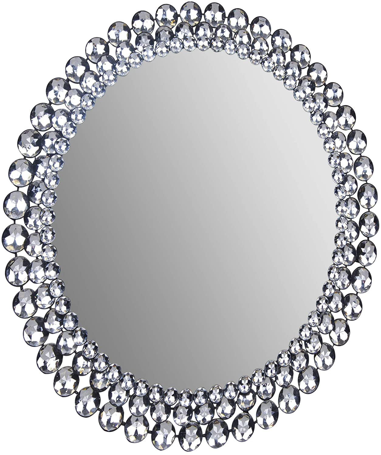 Crystal Silver Round Jeweled Mirror, 24"