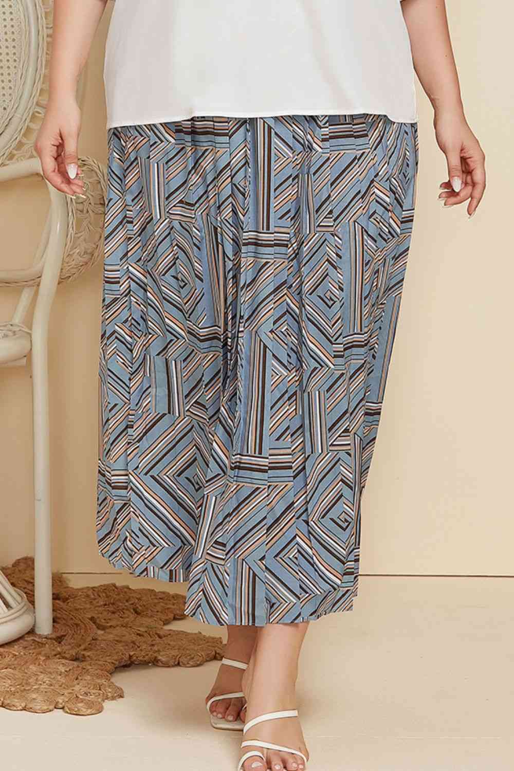 Easy Wear Graphic Plus Size Geometric Pleated Skirt
