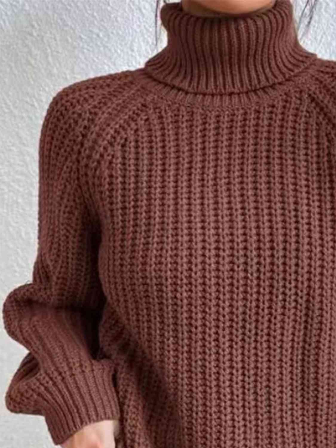 Full Size Turtleneck Rib-Knit Old Classic Forever Slit Sweater