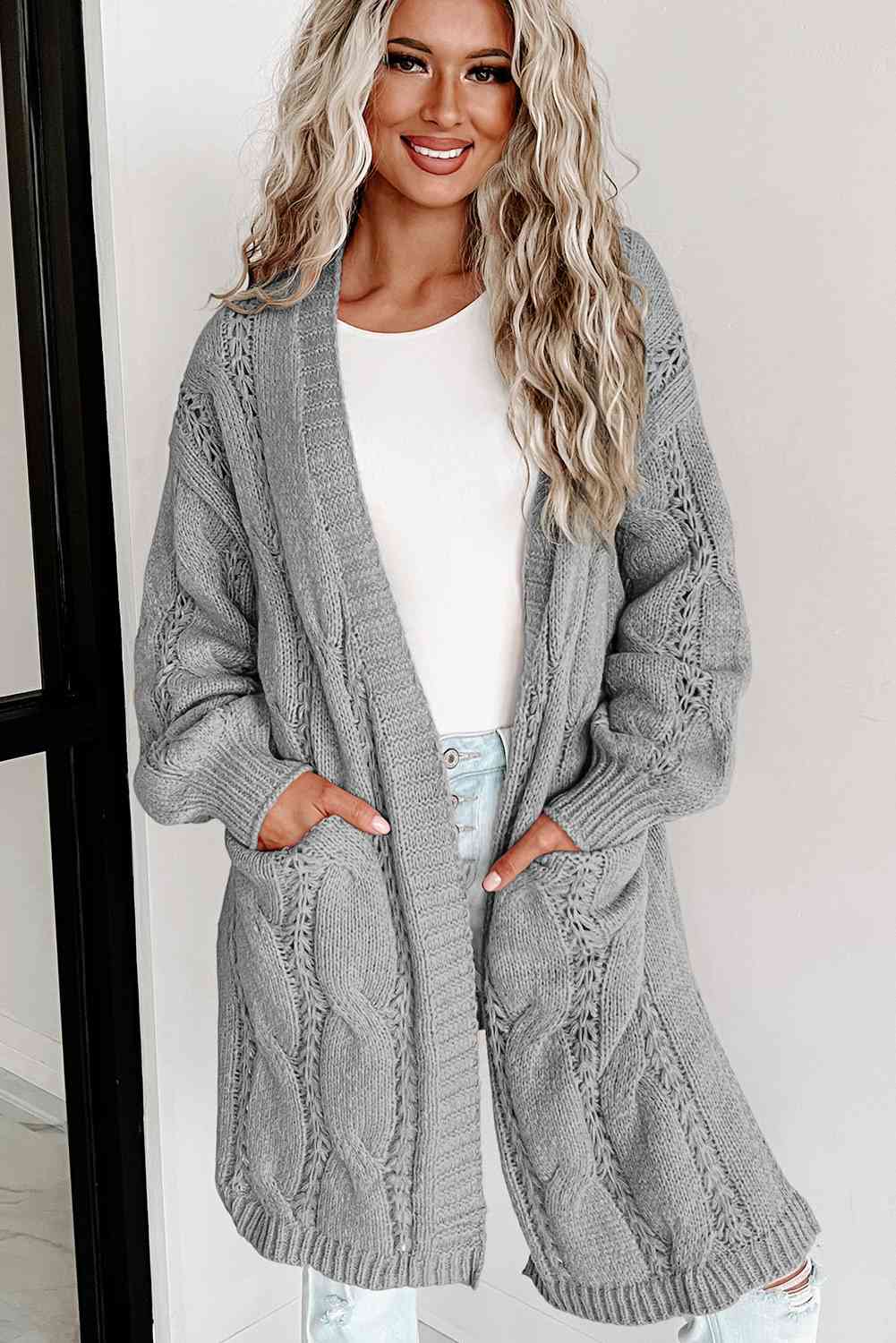 Creamy Soft Easy Calm Cable-Knit Dropped Shoulder Cardigan