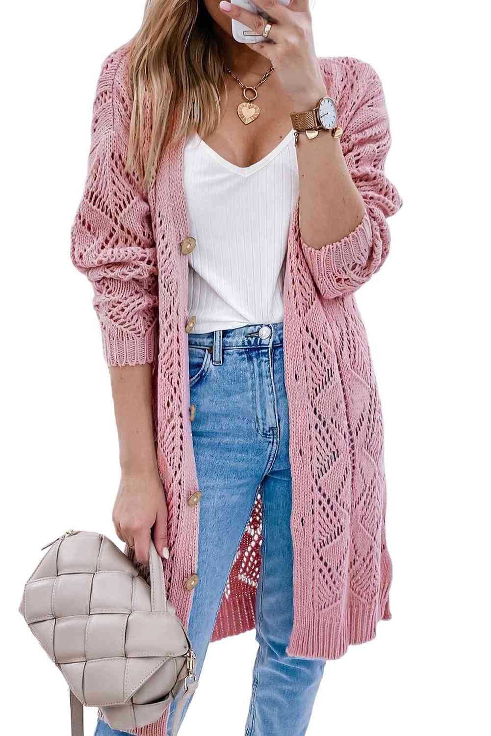 V-Neck Natural Chic Outfit Stone Long Sleeve Cardigan