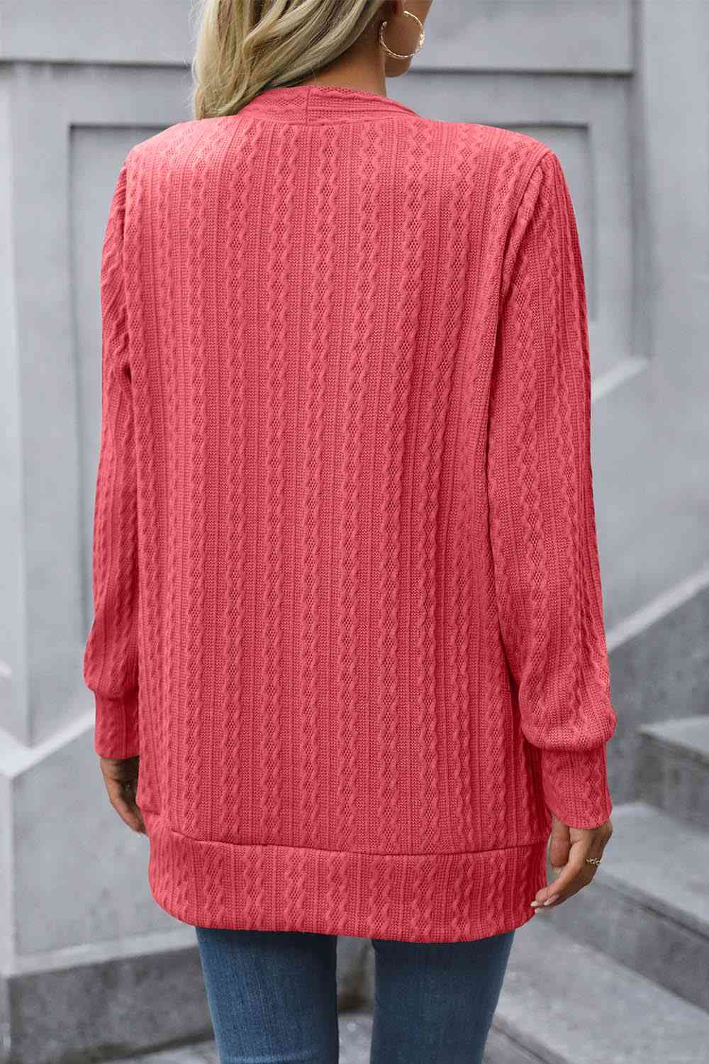 Tiny Basic Cable-Knit Long Sleeve Cardigan with Pocket