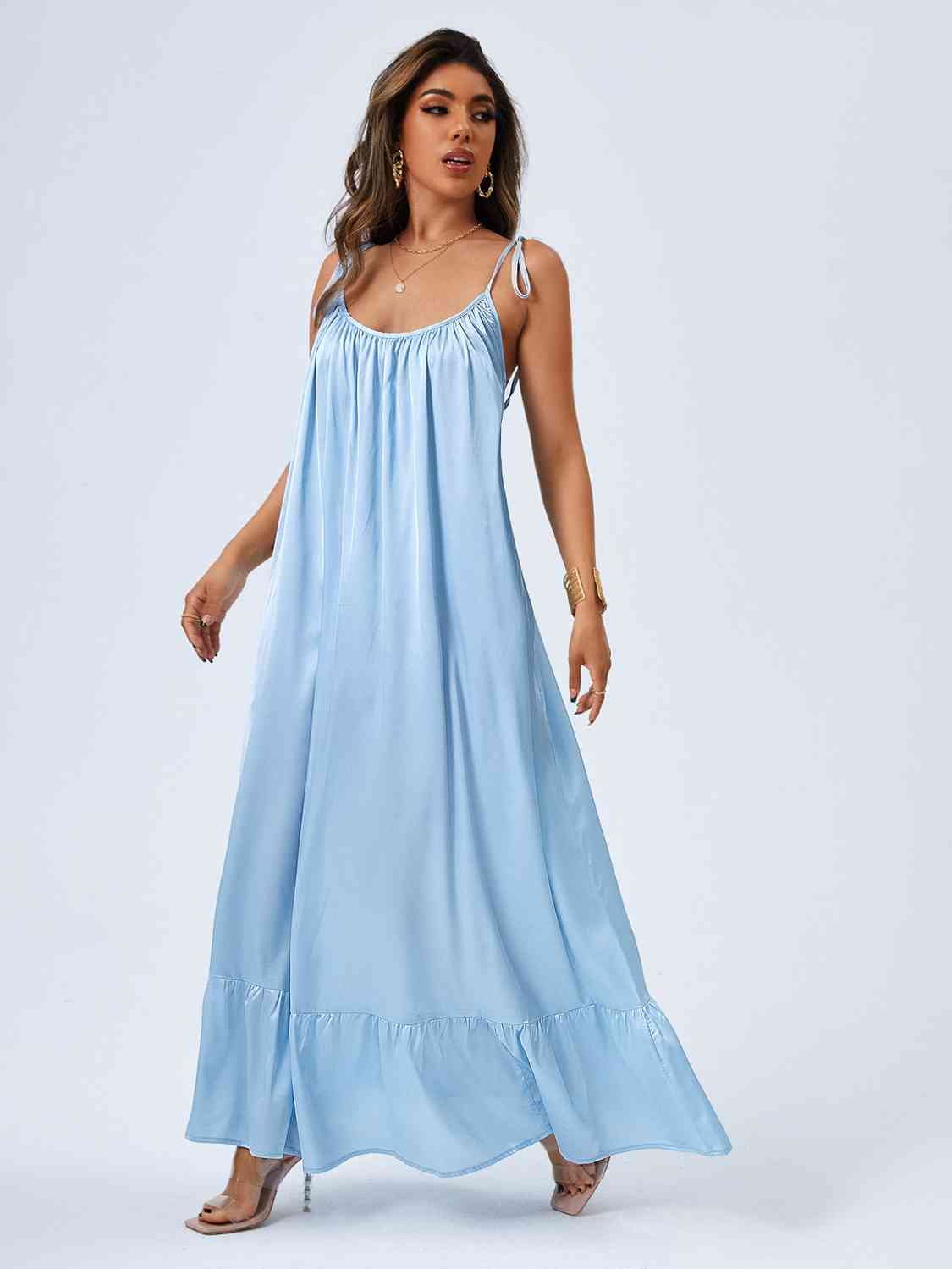 Pastel lounge Dream Flare Tie Shoulder Backless Maxi Light Dress