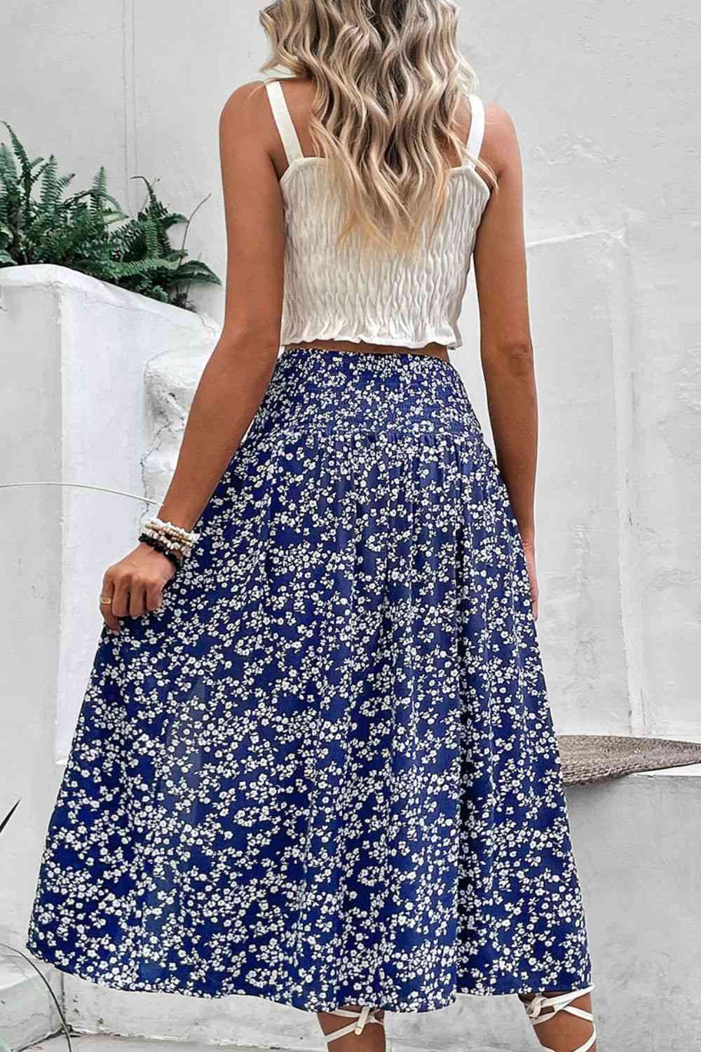 Daisy Light Floral front Slit High Waist Skirt