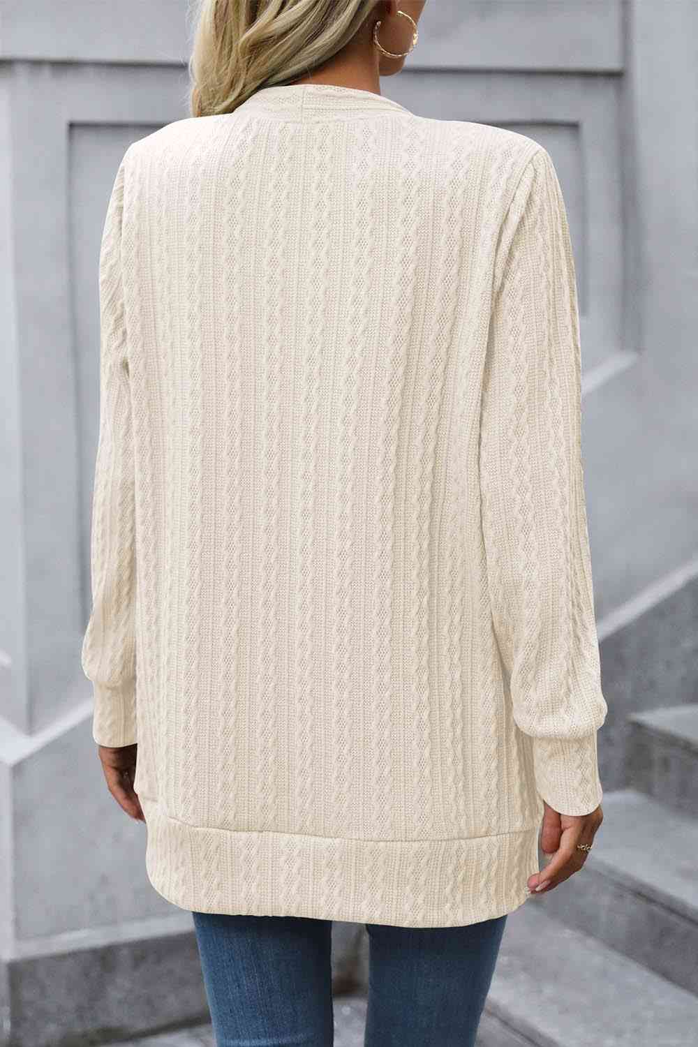 Tiny Basic Cable-Knit Long Sleeve Cardigan with Pocket