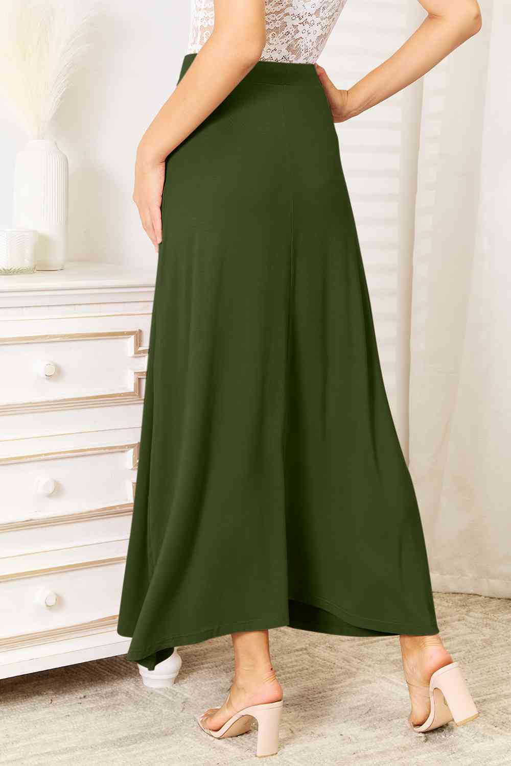 Lounge wear Cool Double Take Full Size Soft Rayon Drawstring Waist Maxi Skirt Rayon