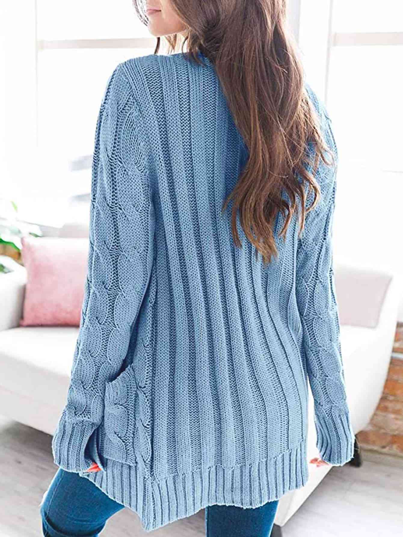 Husband and Wife night Dating Cable-Knit Buttoned Cardigan with Pockets