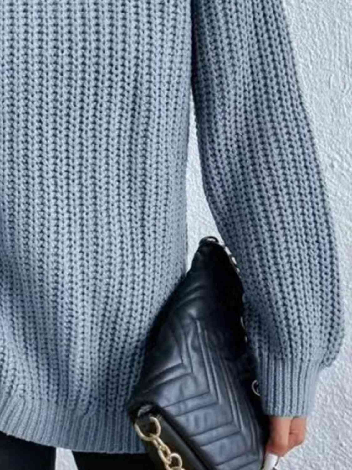 Full Size Turtleneck Rib-Knit Old Classic Forever Slit Sweater