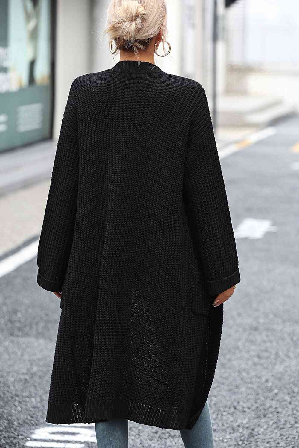 Simple Basic Dropped Shoulder Long Sleeve Cardigan with Pocket