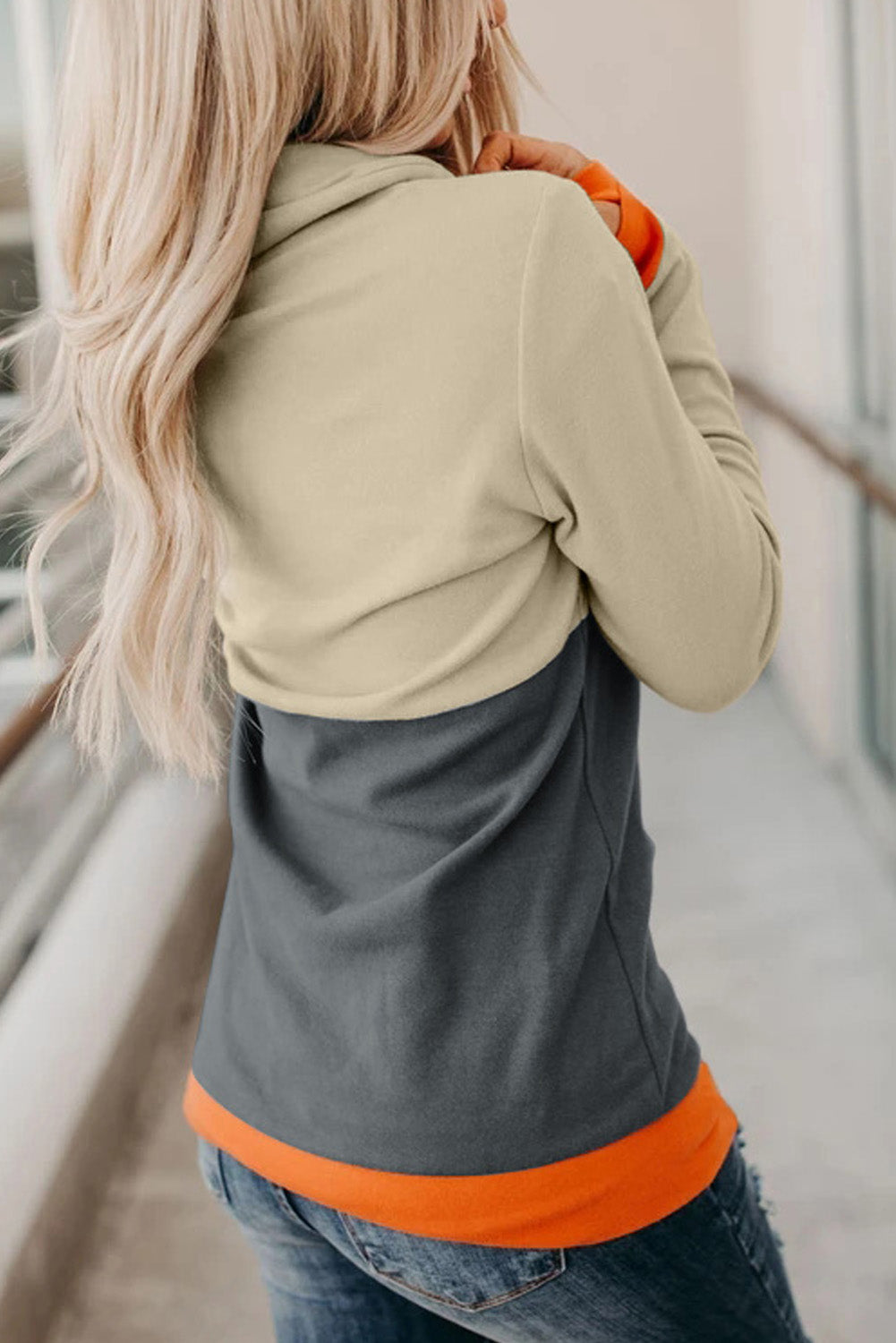 Long Sleeve Jack-O'-Lantern Graphic Cream Beige and Orange Color Match Sweatshirt