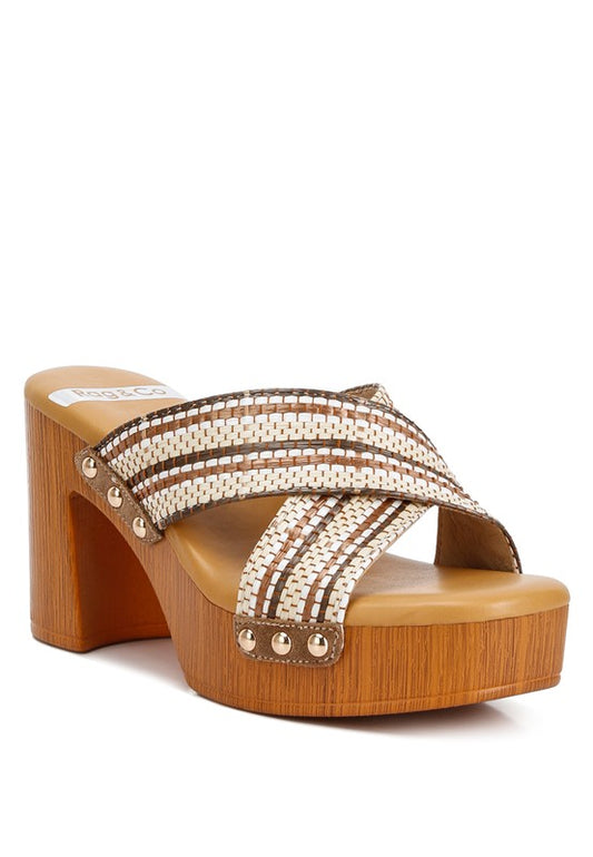 Finley Raffia High Block Heel Clogs