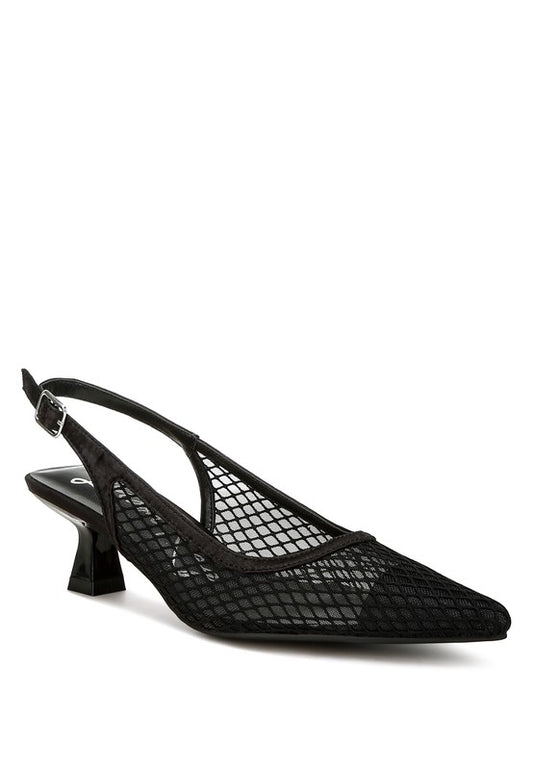 Black visible Kiev Mesh Pin Buckle Pointed Mules