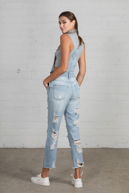 High Waist Heavy Distressed Straight Overalls