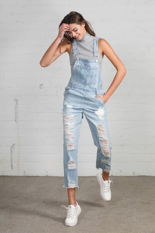 High Waist Heavy Distressed Straight Overalls