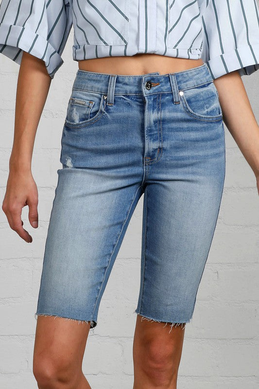 High Rise Denim Bike Shorts