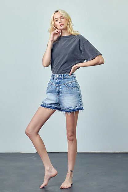 Super High Rise Released Hem Denim Shorts